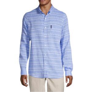 Ben Sherman Blue White Linen Blend Long Sleeve Button Down Shirt‎